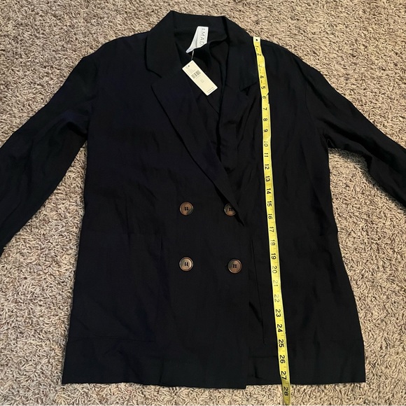 NWT ANTHROPOLOGIE Amadi Kaye Blazer Navy Sz XS Oversized Linen Double Breasted - Picture 12 of 12